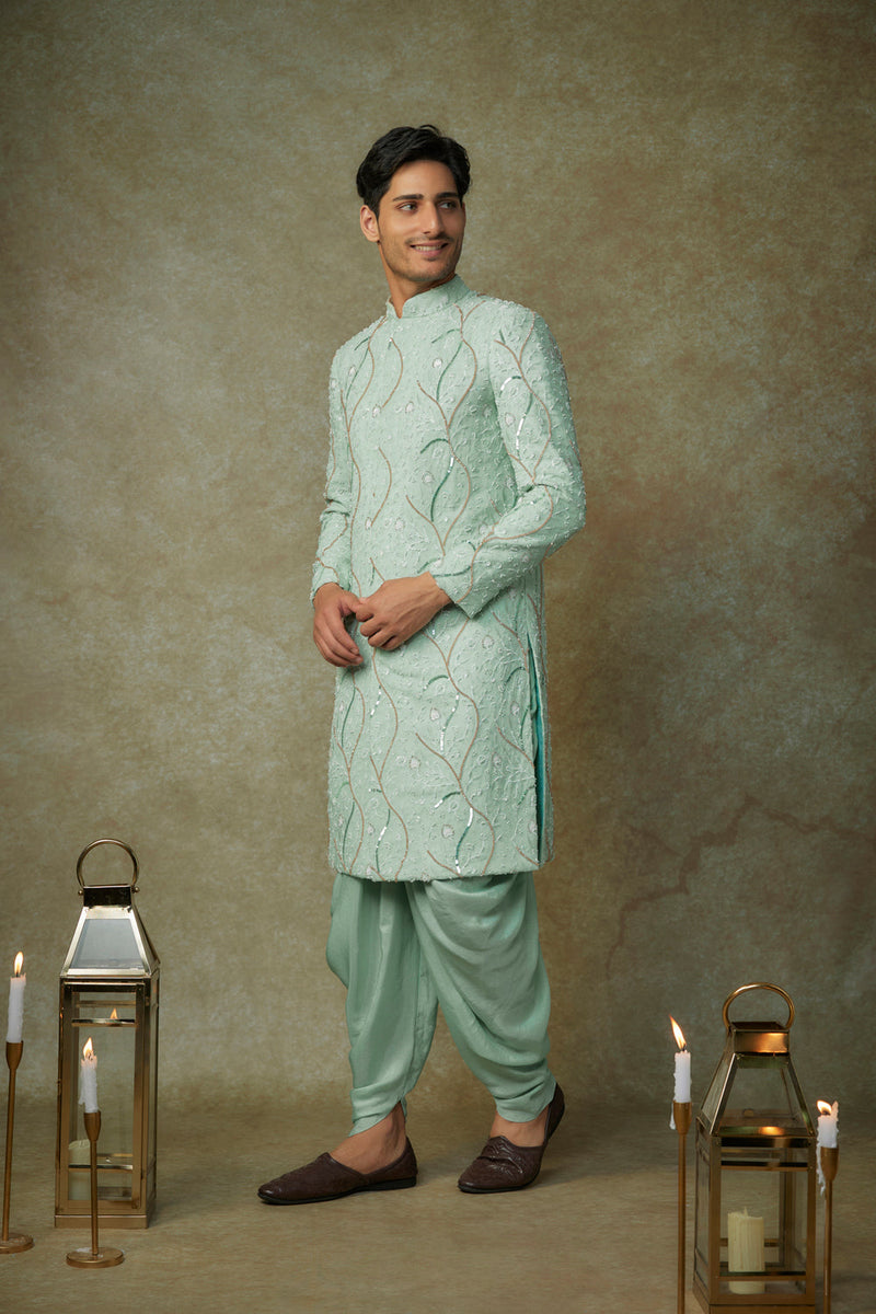 Mint Embroiderd Sherwani With Pant