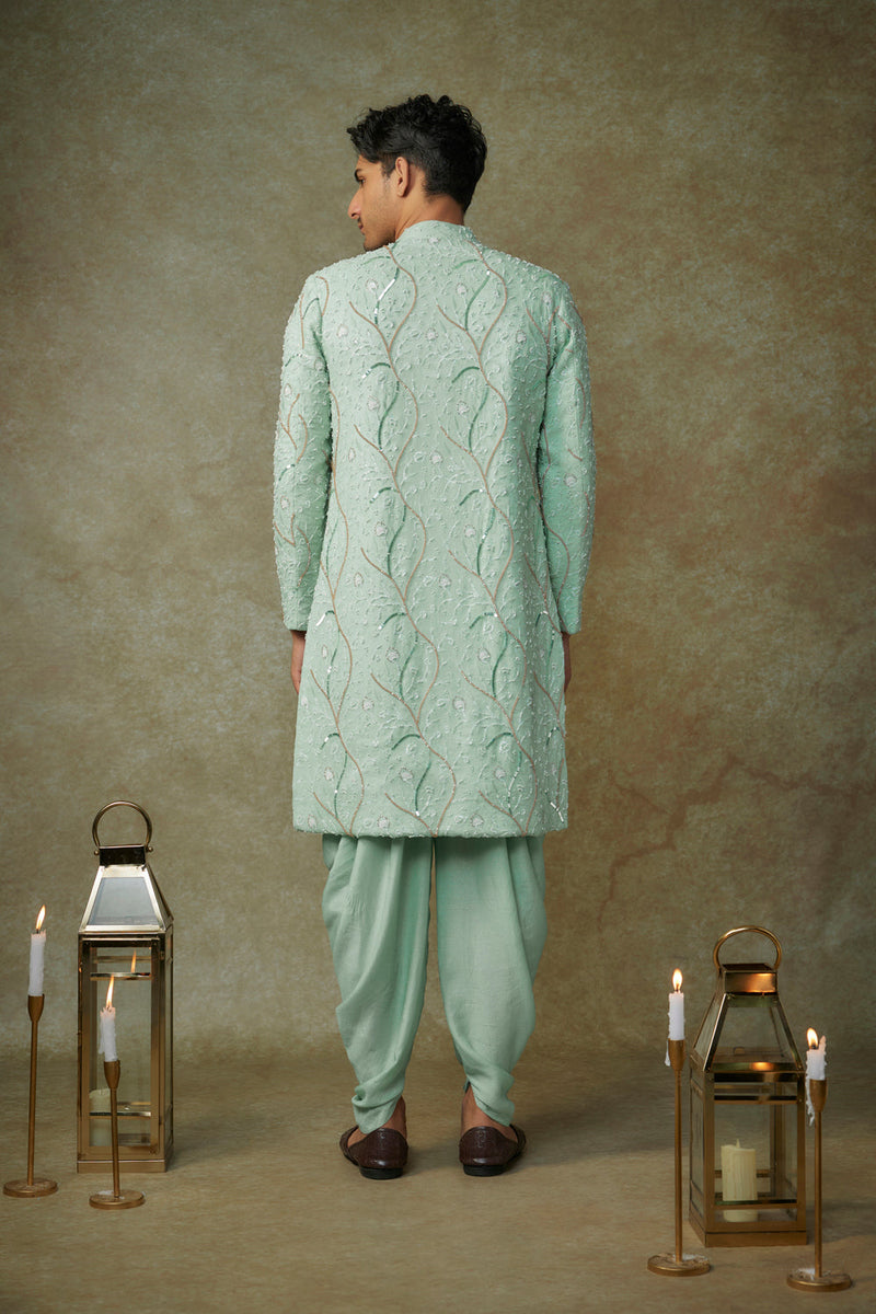 Mint Embroiderd Sherwani With Pant