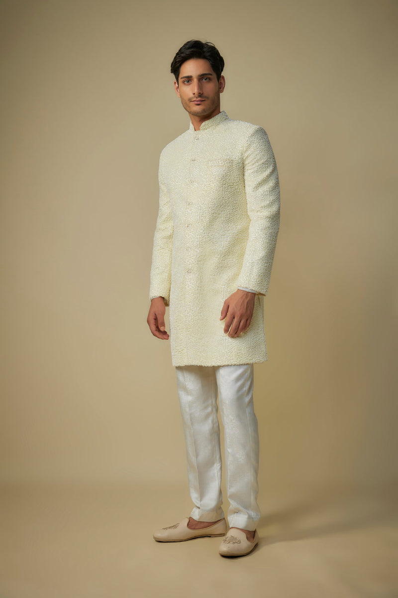 Yellow Embroiderd Sherwani With Pant