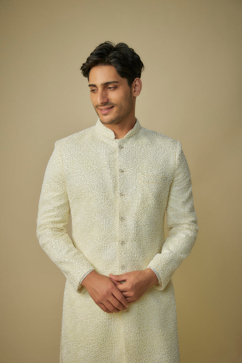 Yellow Embroiderd Sherwani With Pant