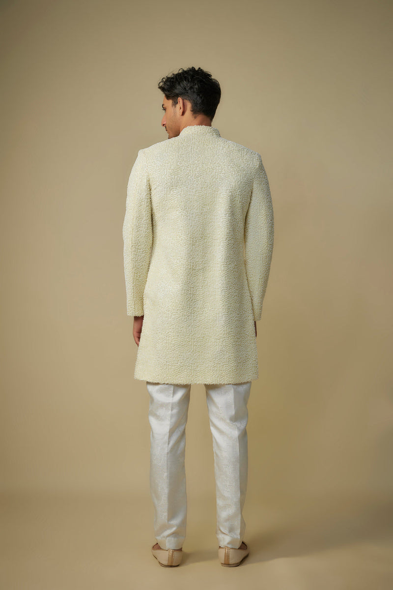 Yellow Embroiderd Sherwani With Pant