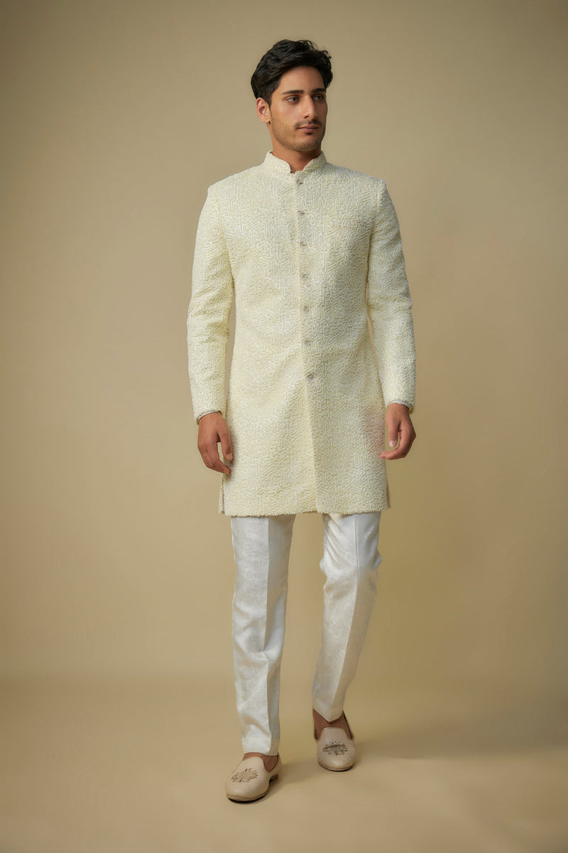 Yellow Embroiderd Sherwani With Pant