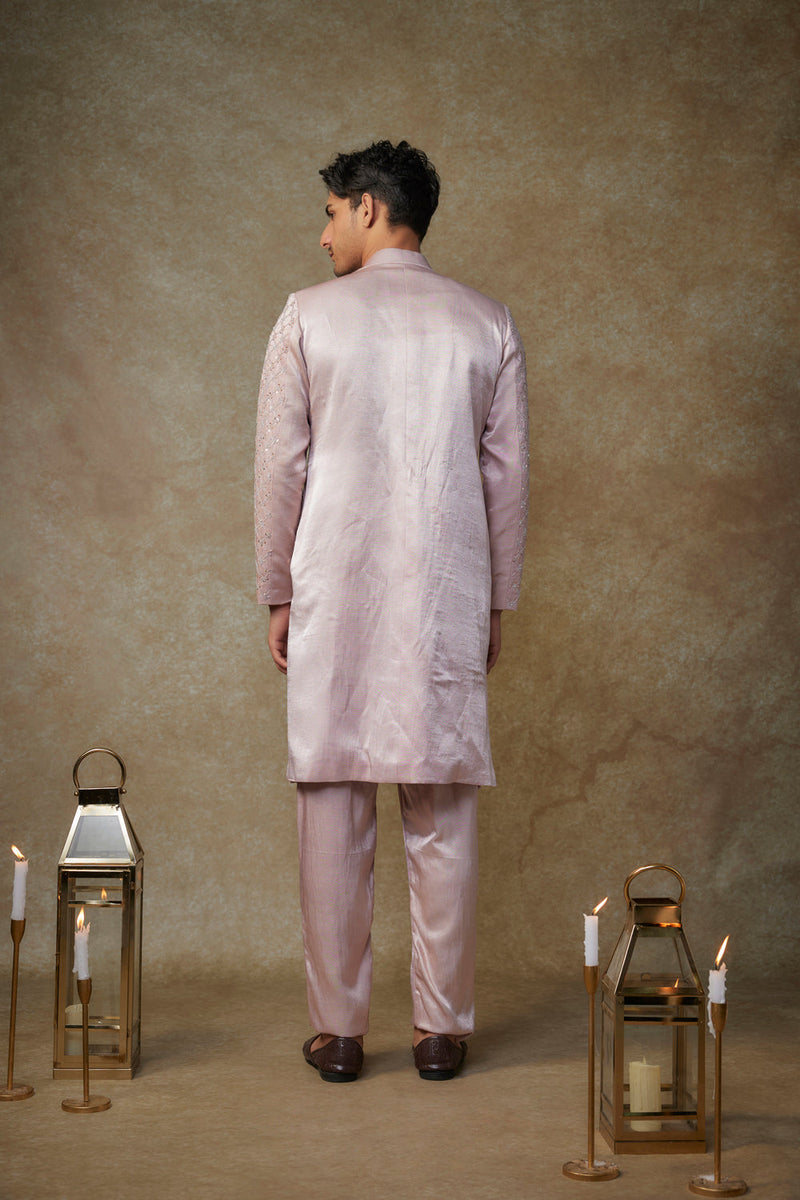 Dusty Pink Embroided Sherwani With Pant