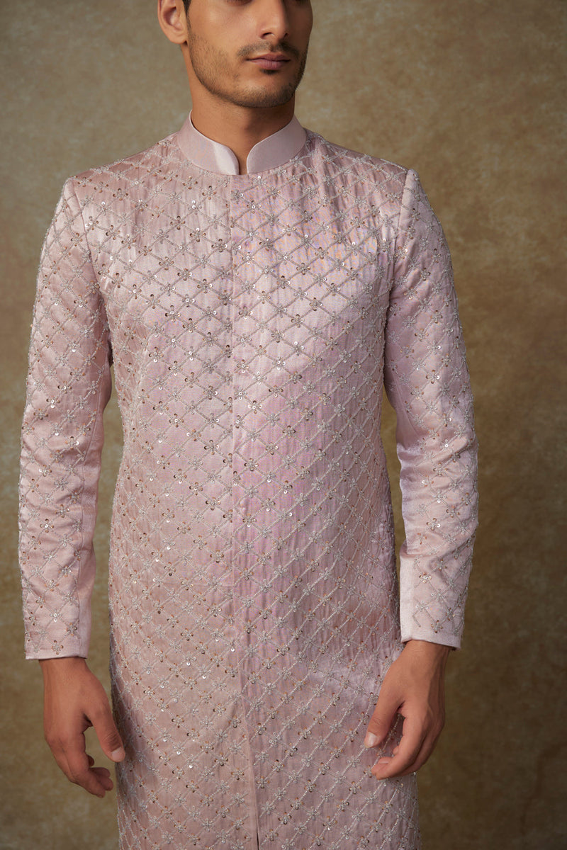 Dusty Pink Embroided Sherwani With Pant