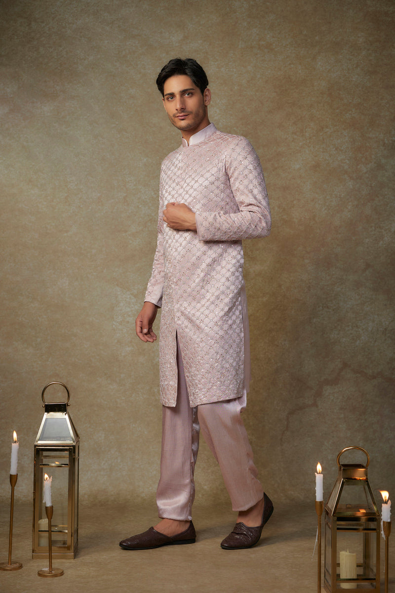 Dusty Pink Embroided Sherwani With Pant