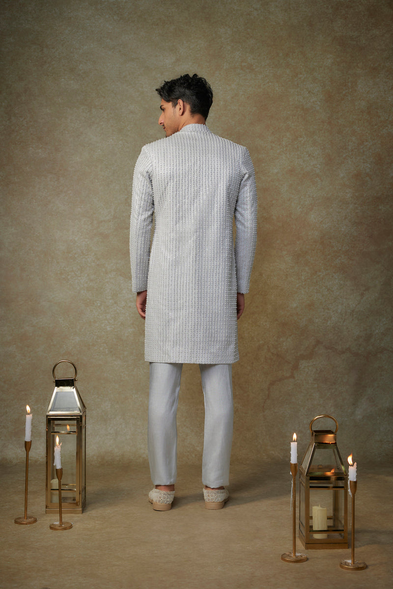 Grey Embroiderd Sherwani With Pant