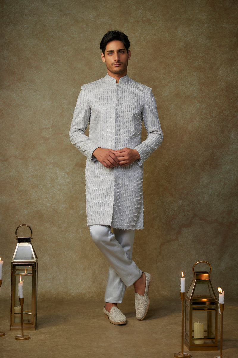 Grey Embroiderd Sherwani With Pant