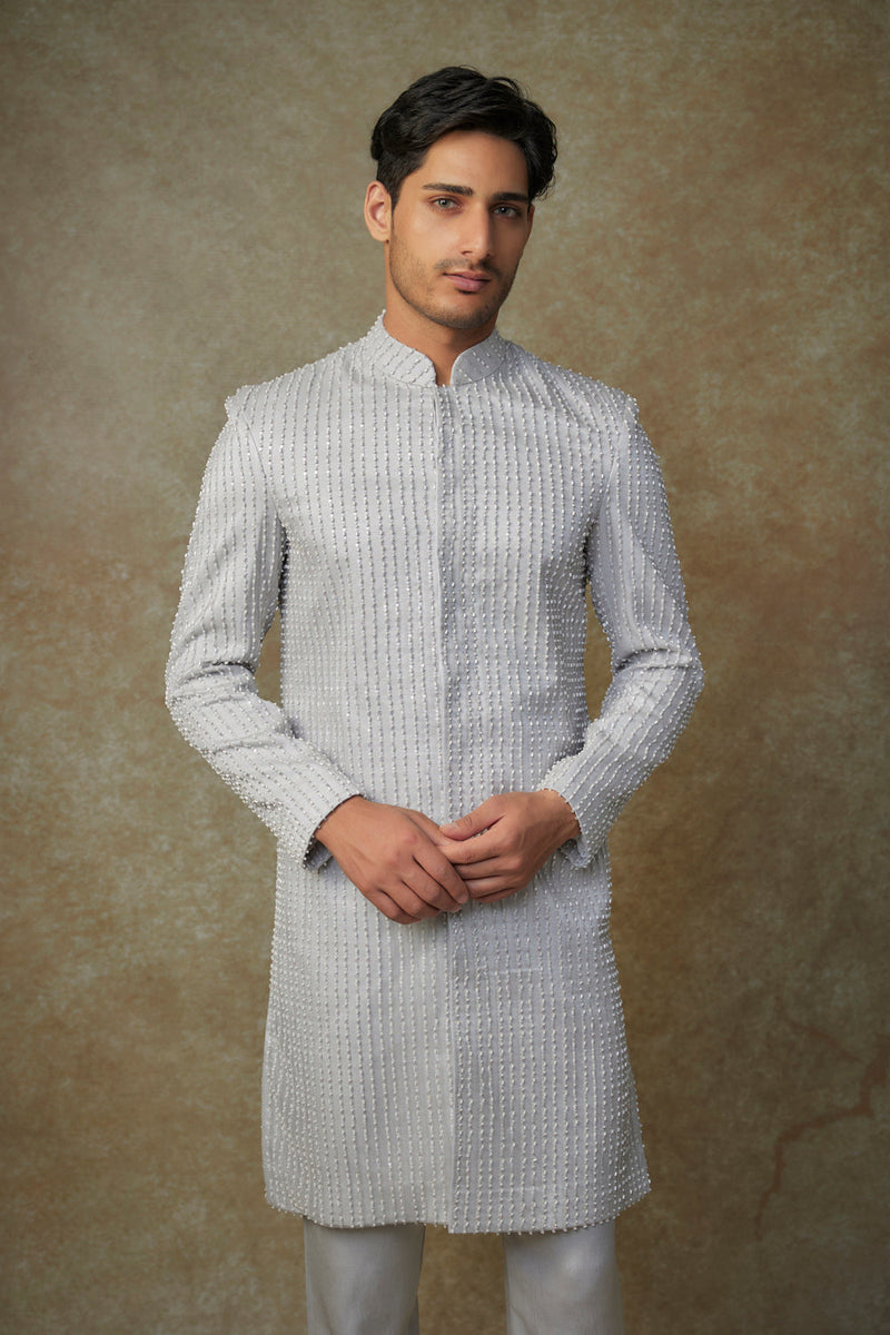 Grey Embroiderd Sherwani With Pant