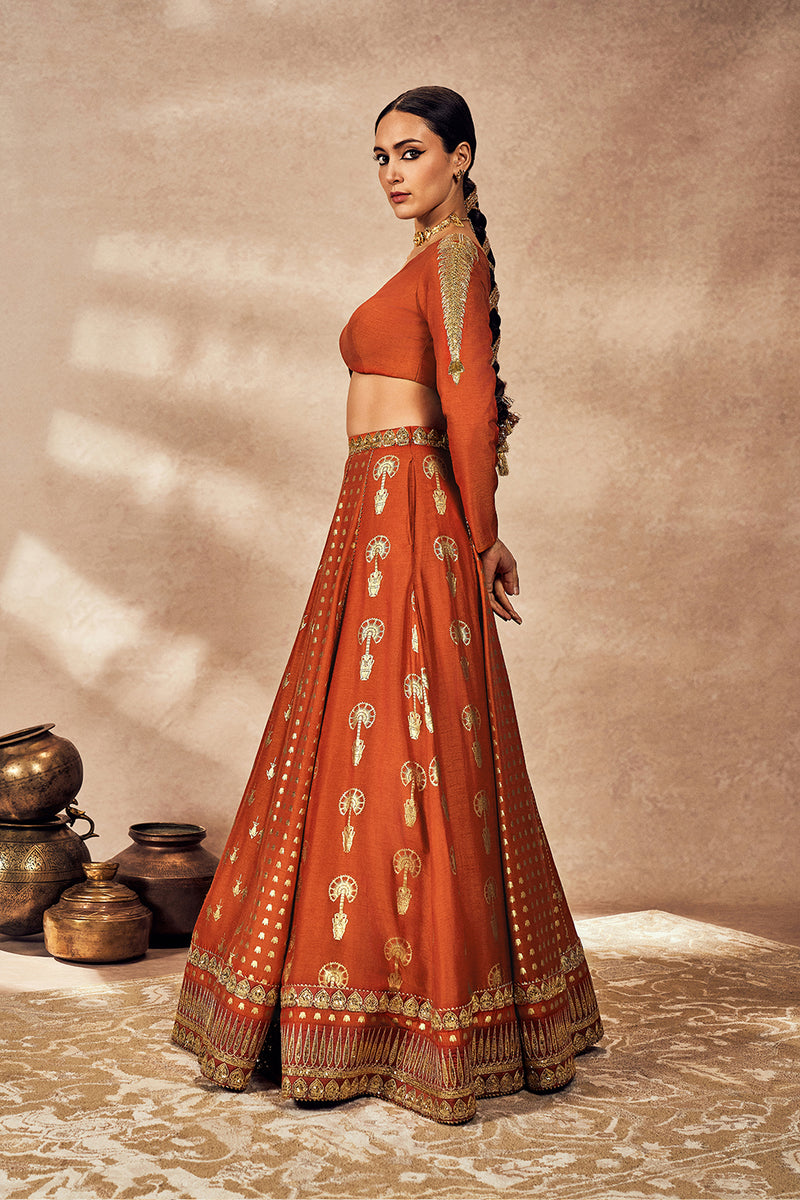 Rust Foil Lehenga Set