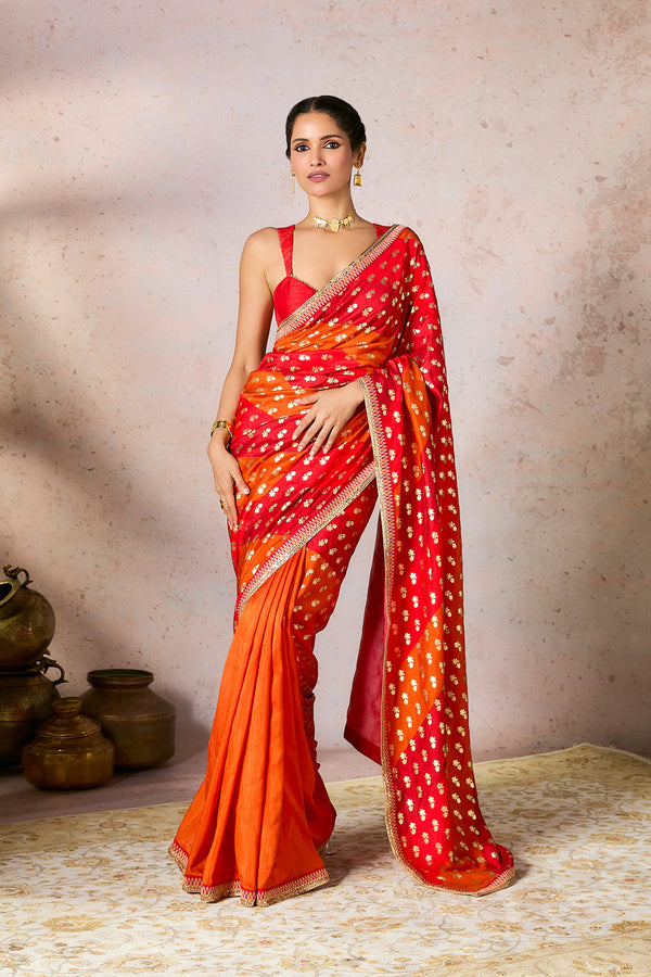 Rust Stripe Foil Saree