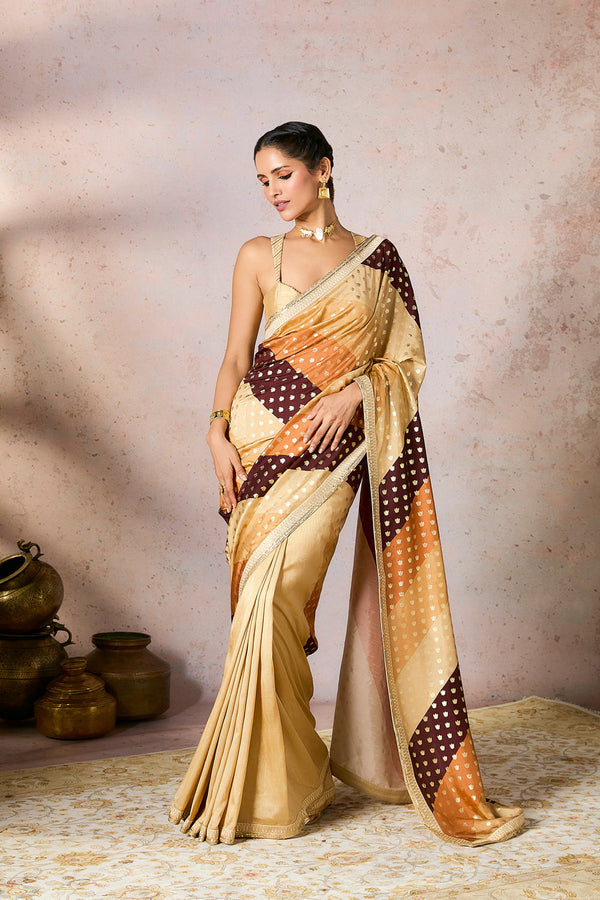 Beige Stripe Foil Saree