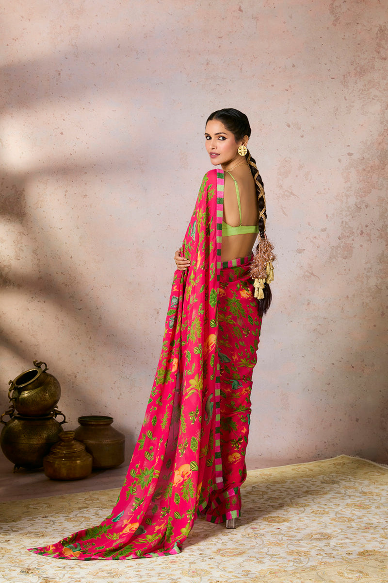 Pink Tropical Rhapsody Saree