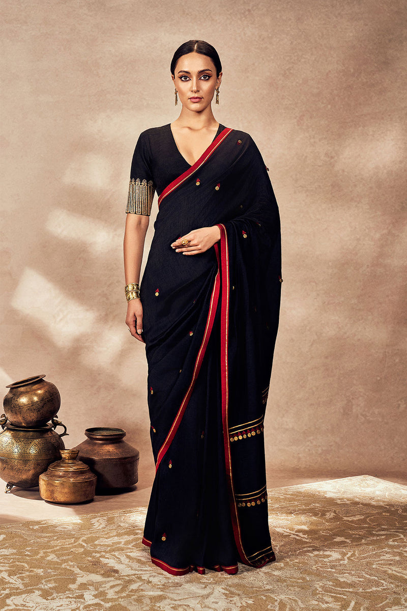 Black Coin Work Saree