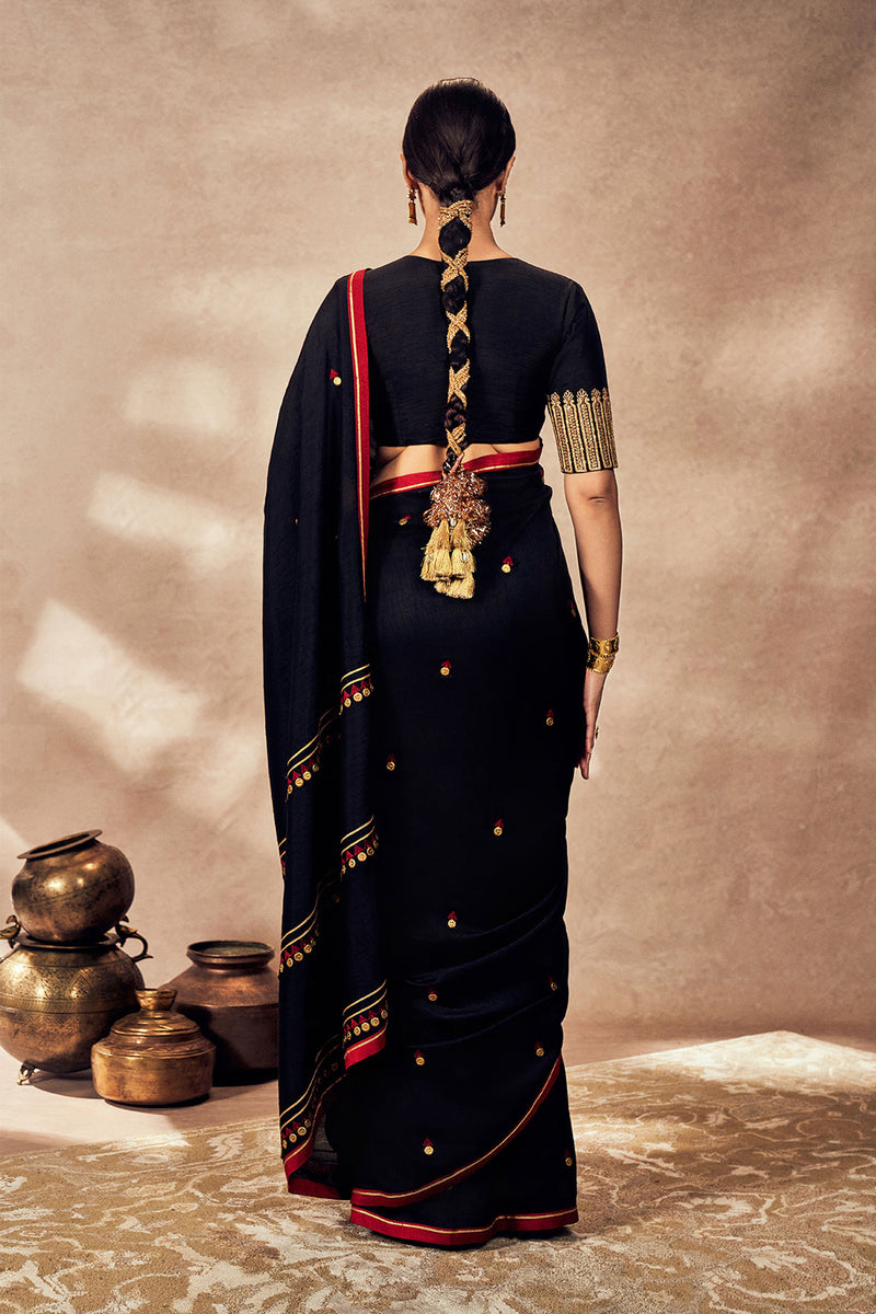 Black Coin Work Saree