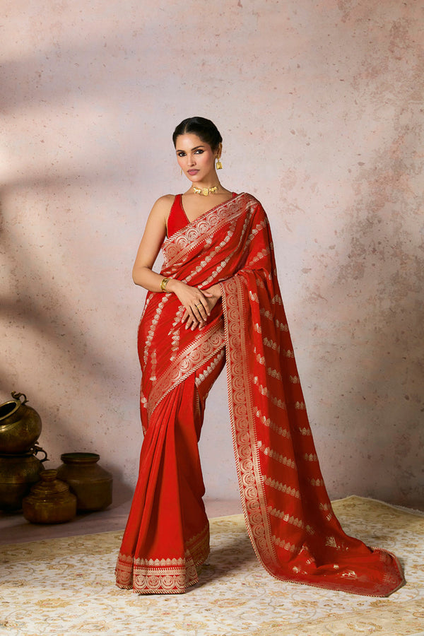 Red Jacquard Saree