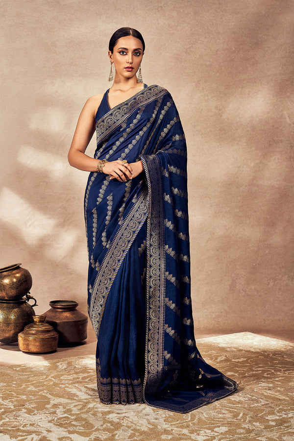 Navy Blue Jacquard Saree