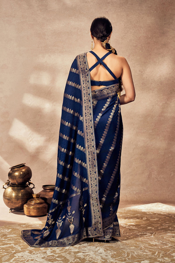 Navy Blue Jacquard Saree