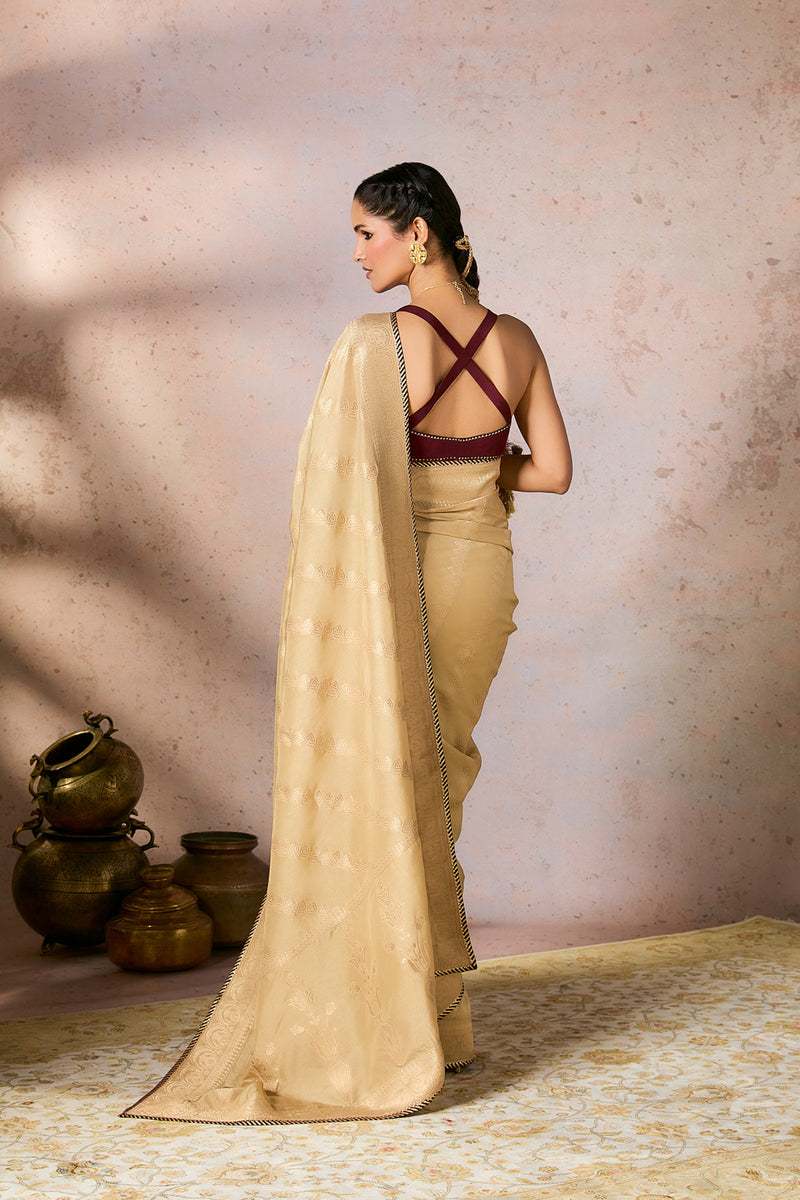 Beige Jacquard Saree