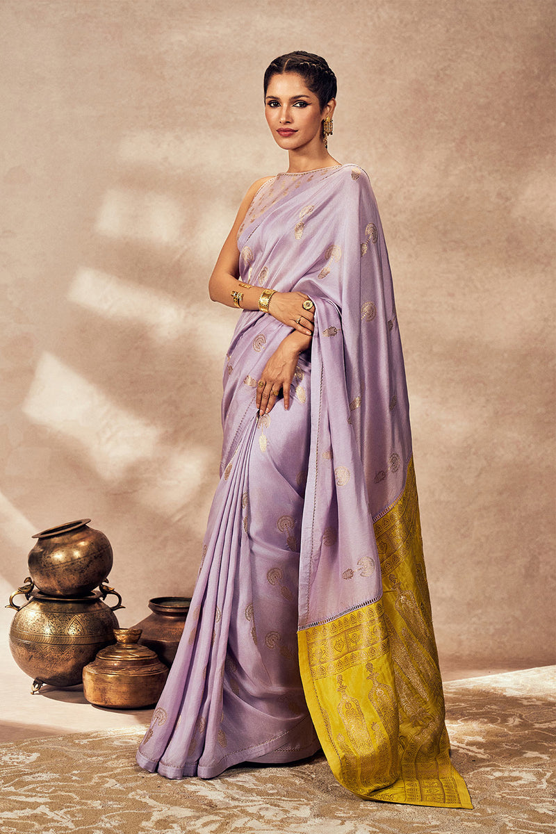 Lime And Lilac Jacquard Saree