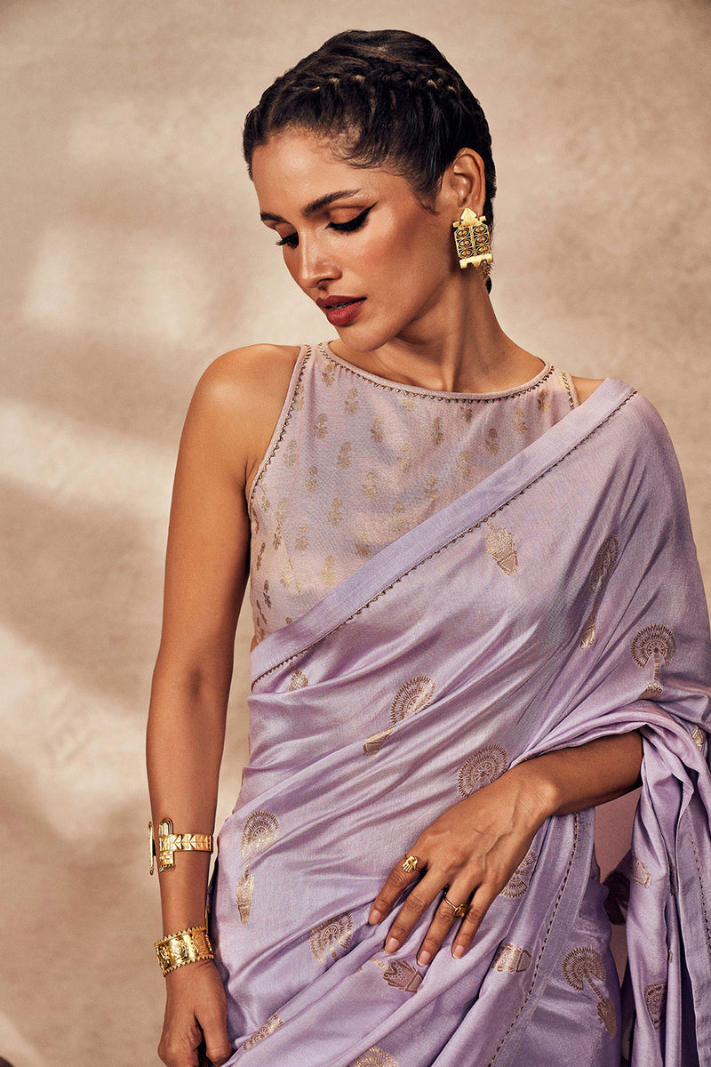 Lime And Lilac Jacquard Saree