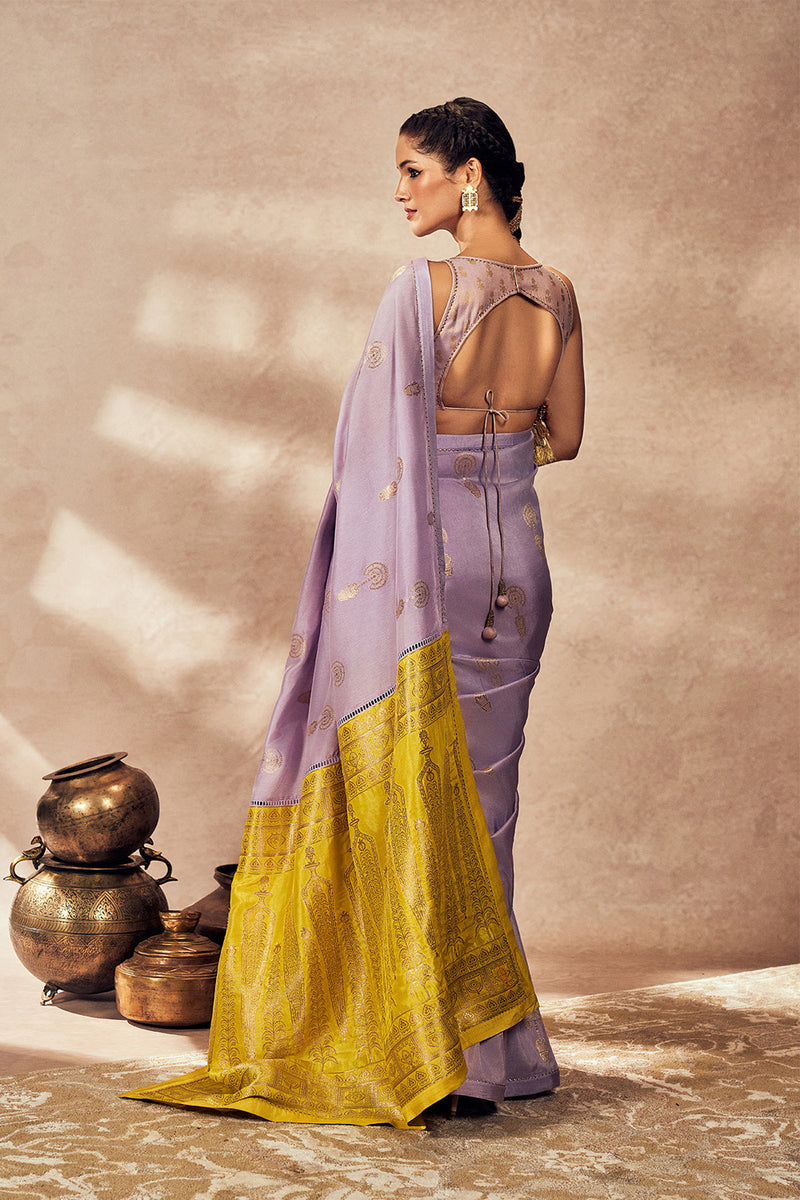 Lime And Lilac Jacquard Saree