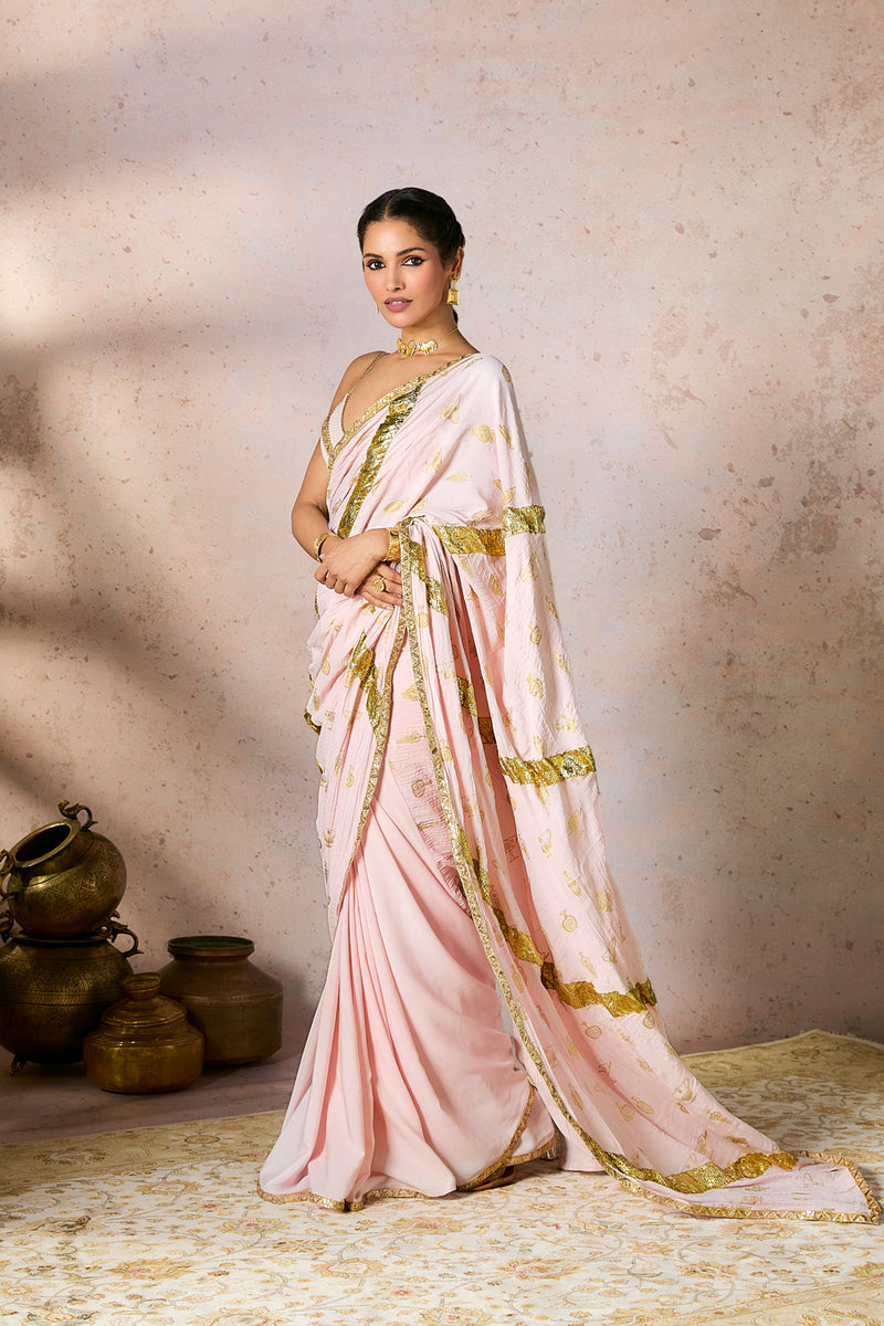 Baby Pink Potters Touch Gota Saree