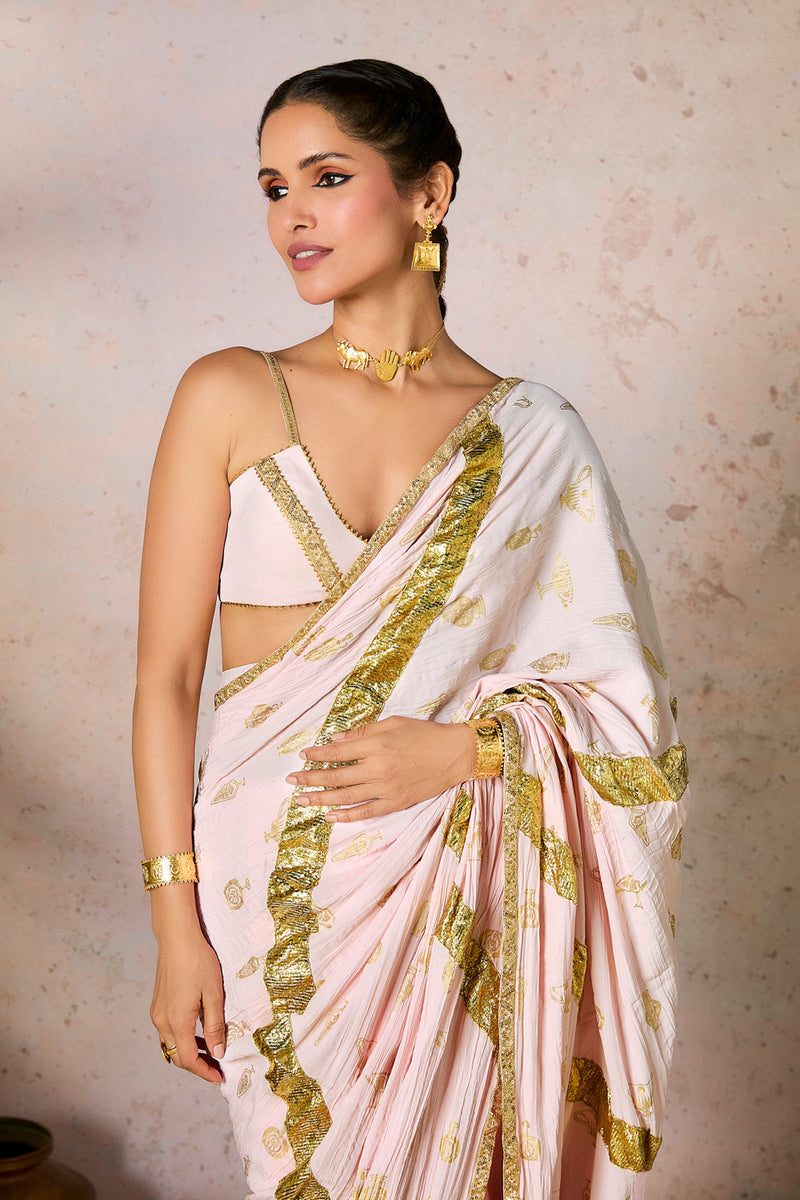 Baby Pink Potters Touch Gota Saree