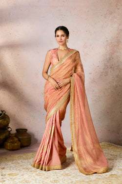 Peach Palm Blooms Tissue Saree