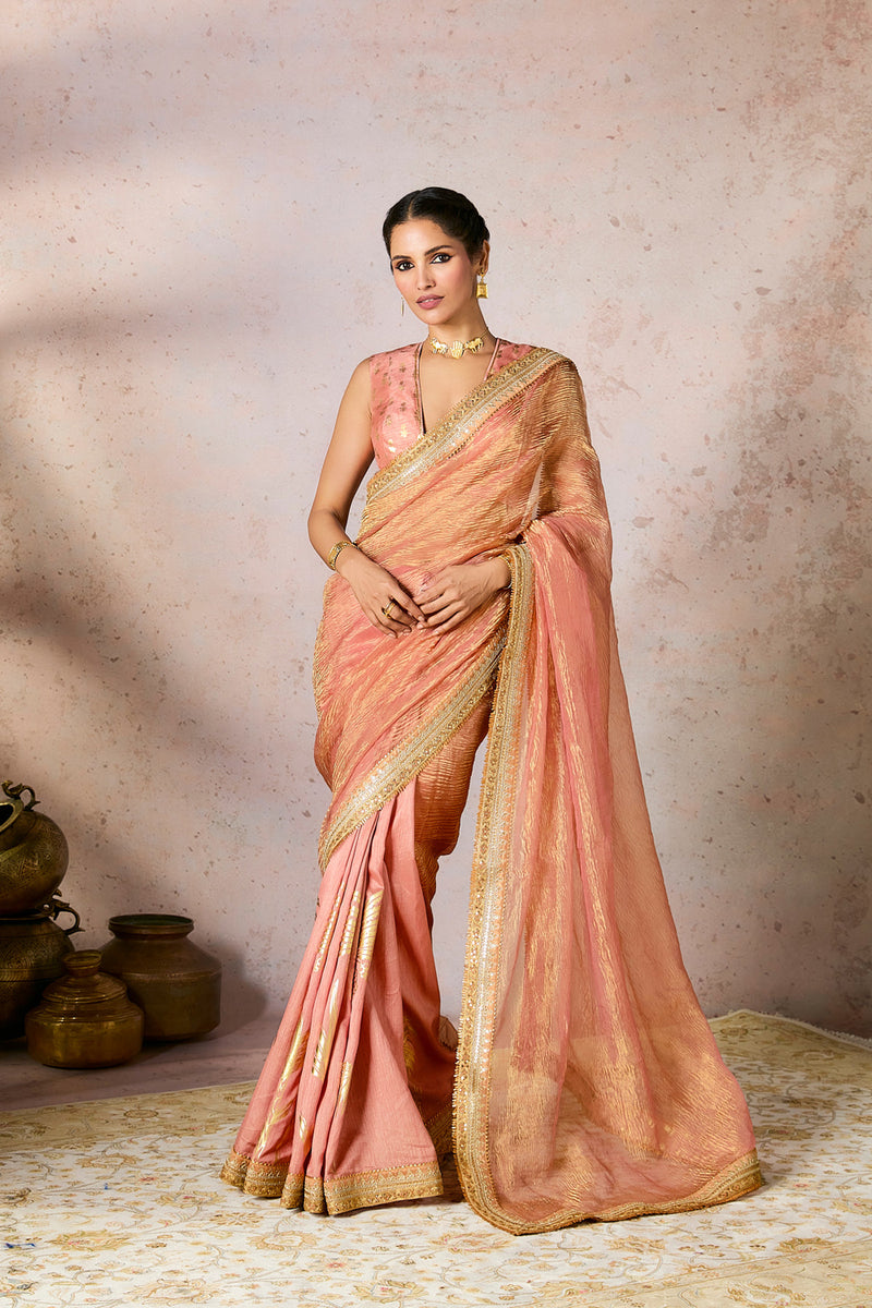 Peach Palm Blooms Tissue Saree