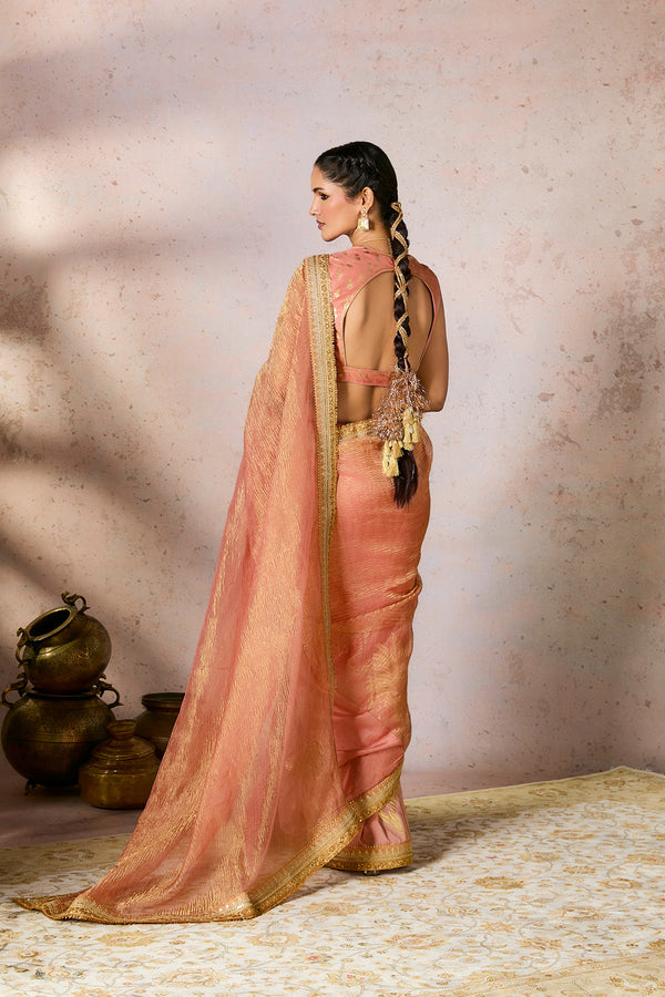 Peach Palm Blooms Tissue Saree