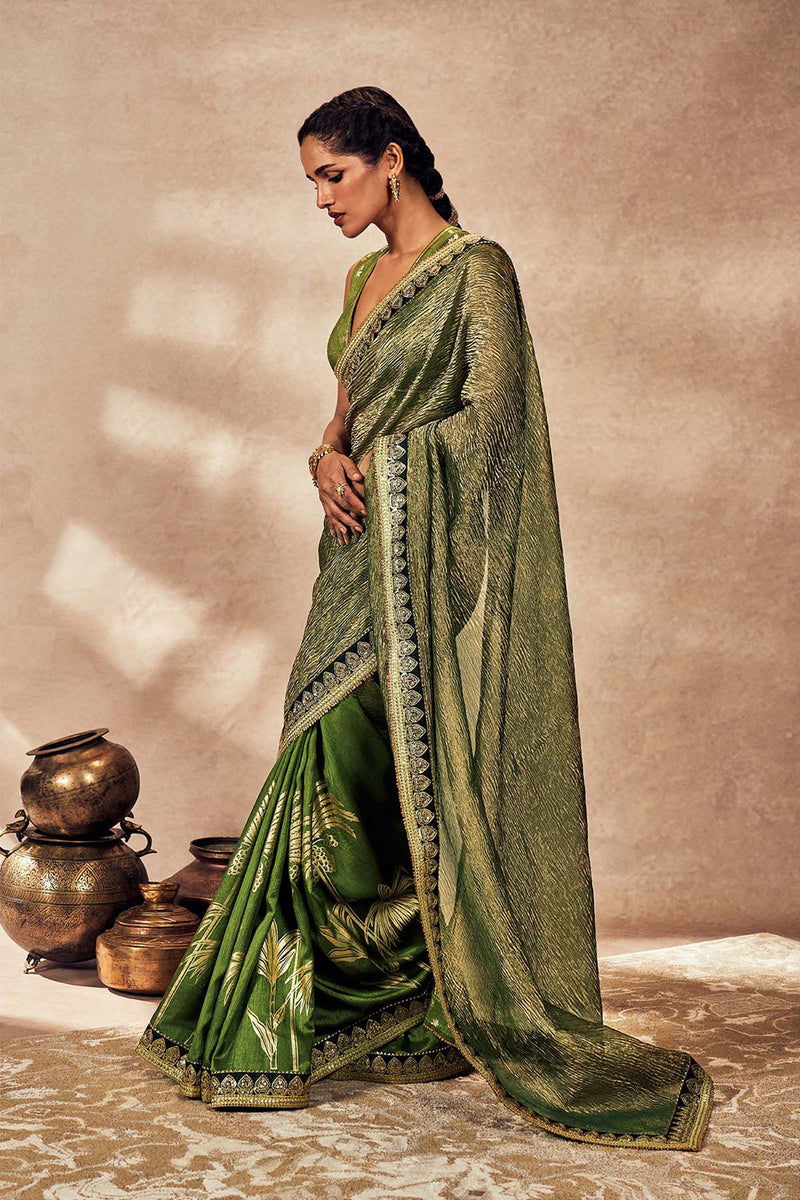 Green Palm Blooms Tissue Saree