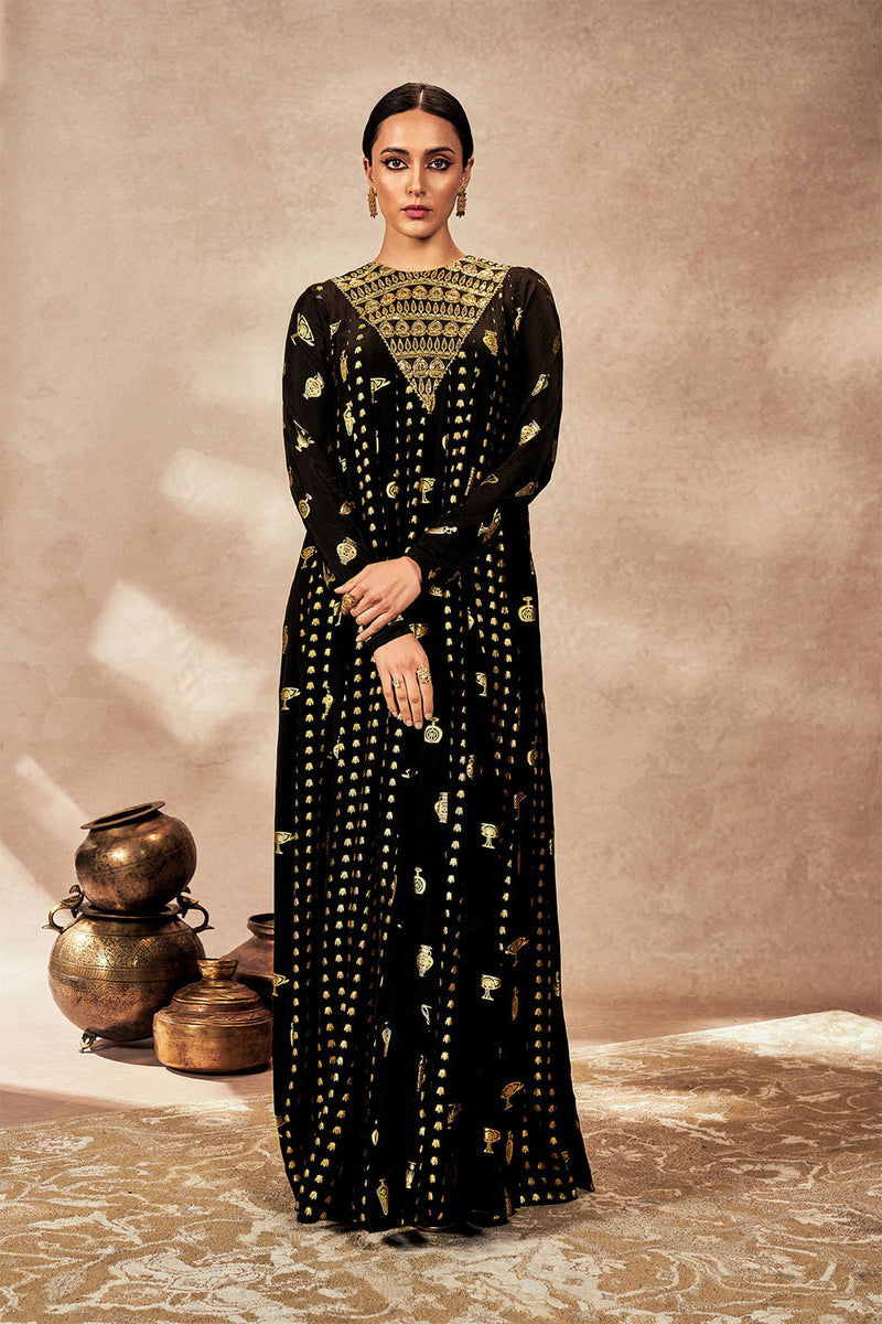 Black Gold Potters Touch Anarkali Set Estie Couture