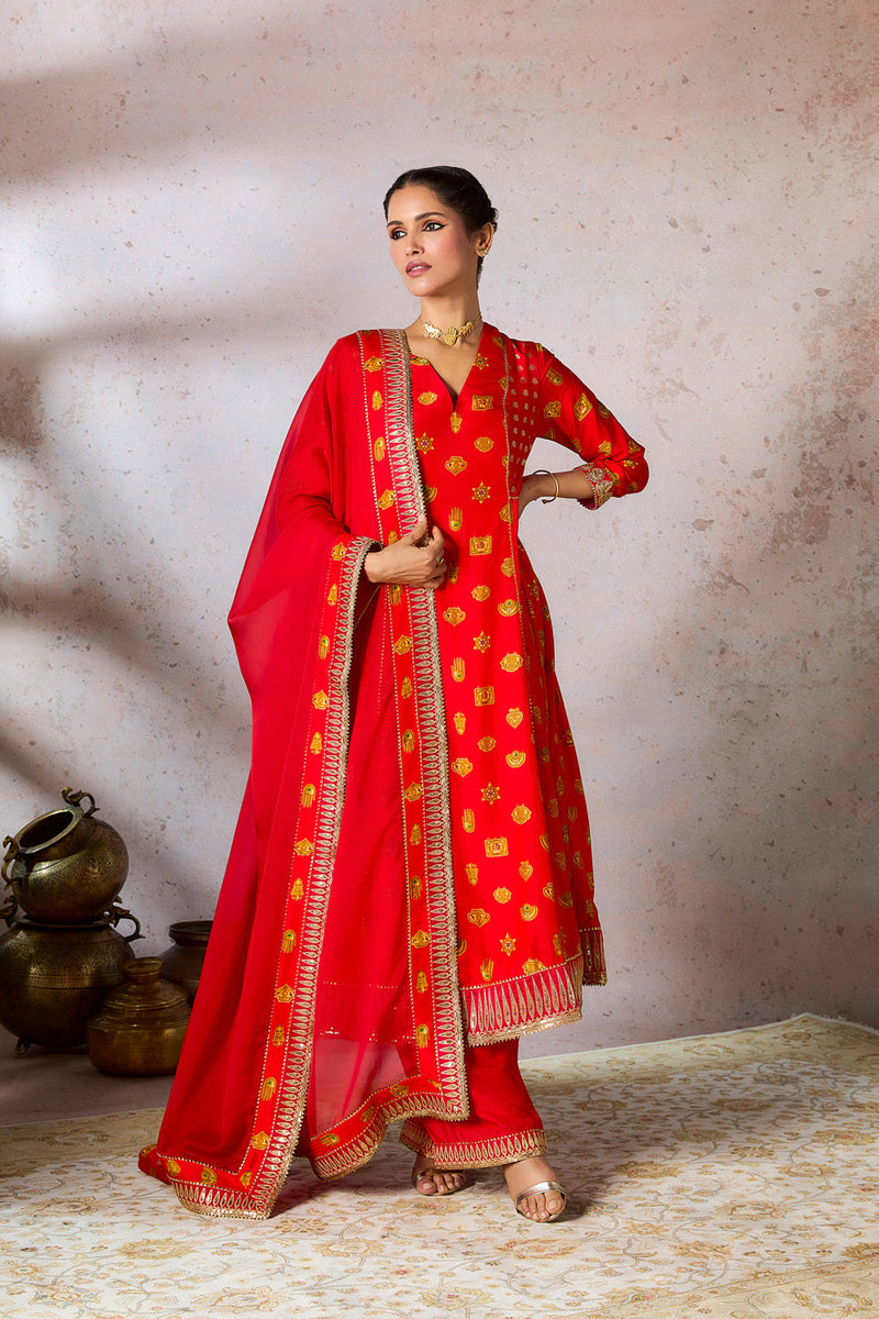 Red Trinkets Kurta Set