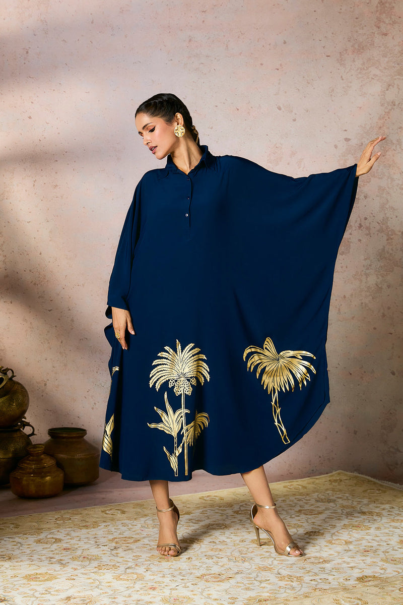 Blue Palm Foil Kaftan