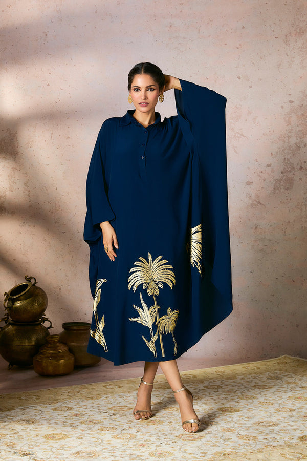 Blue Palm Foil Kaftan