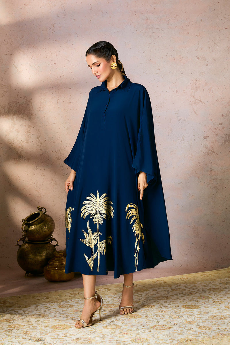 Blue Palm Foil Kaftan