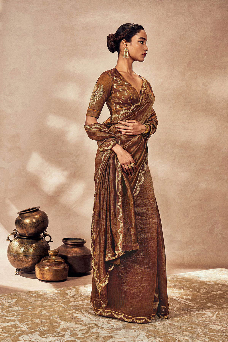 Brown Madakal Tissue Saree