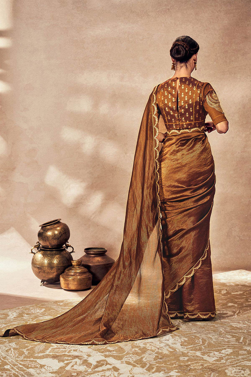 Brown Madakal Tissue Saree