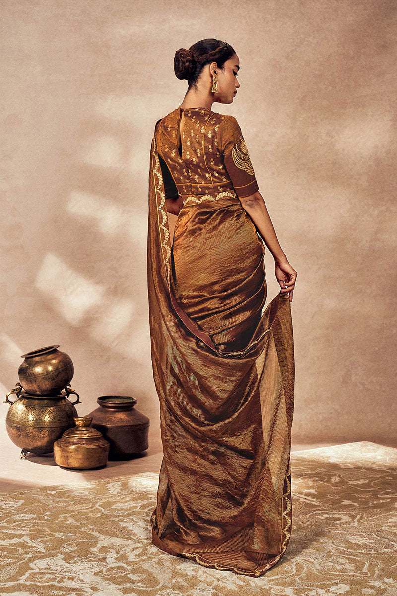 Brown Madakal Tissue Saree