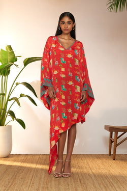 Red Jam & Toast Asymmetrical Kaftan