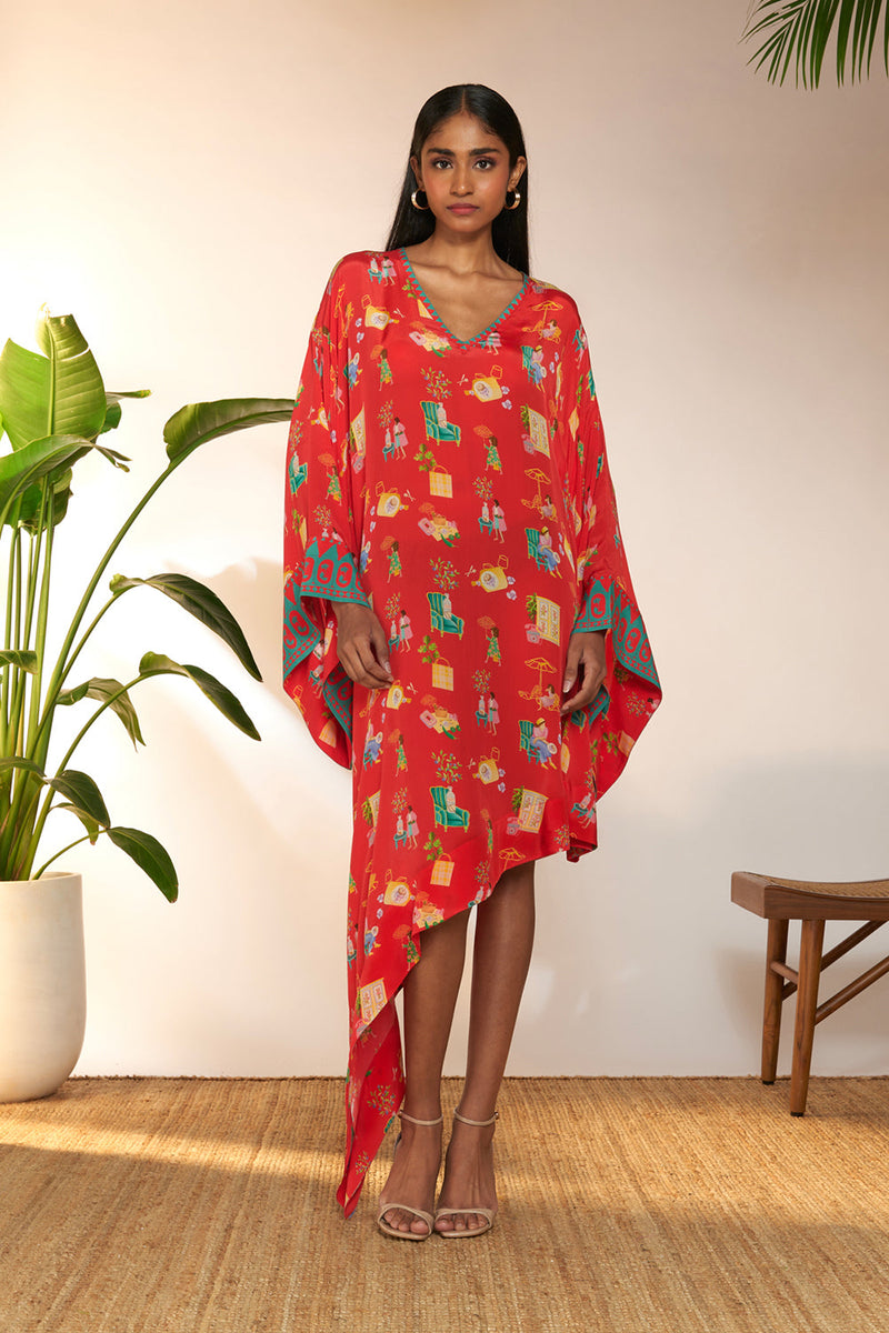 Red Jam & Toast Asymmetrical Kaftan