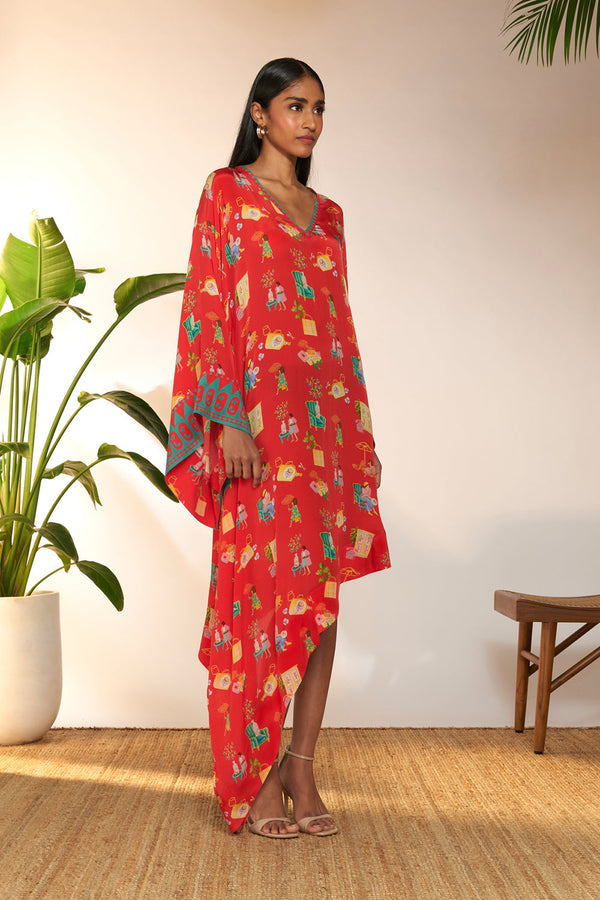 Red Jam & Toast Asymmetrical Kaftan