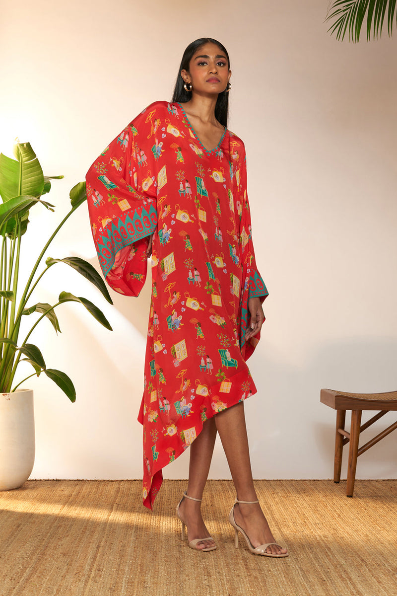 Red Jam & Toast Asymmetrical Kaftan