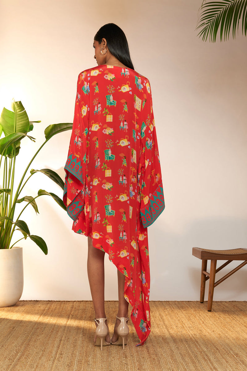 Red Jam & Toast Asymmetrical Kaftan