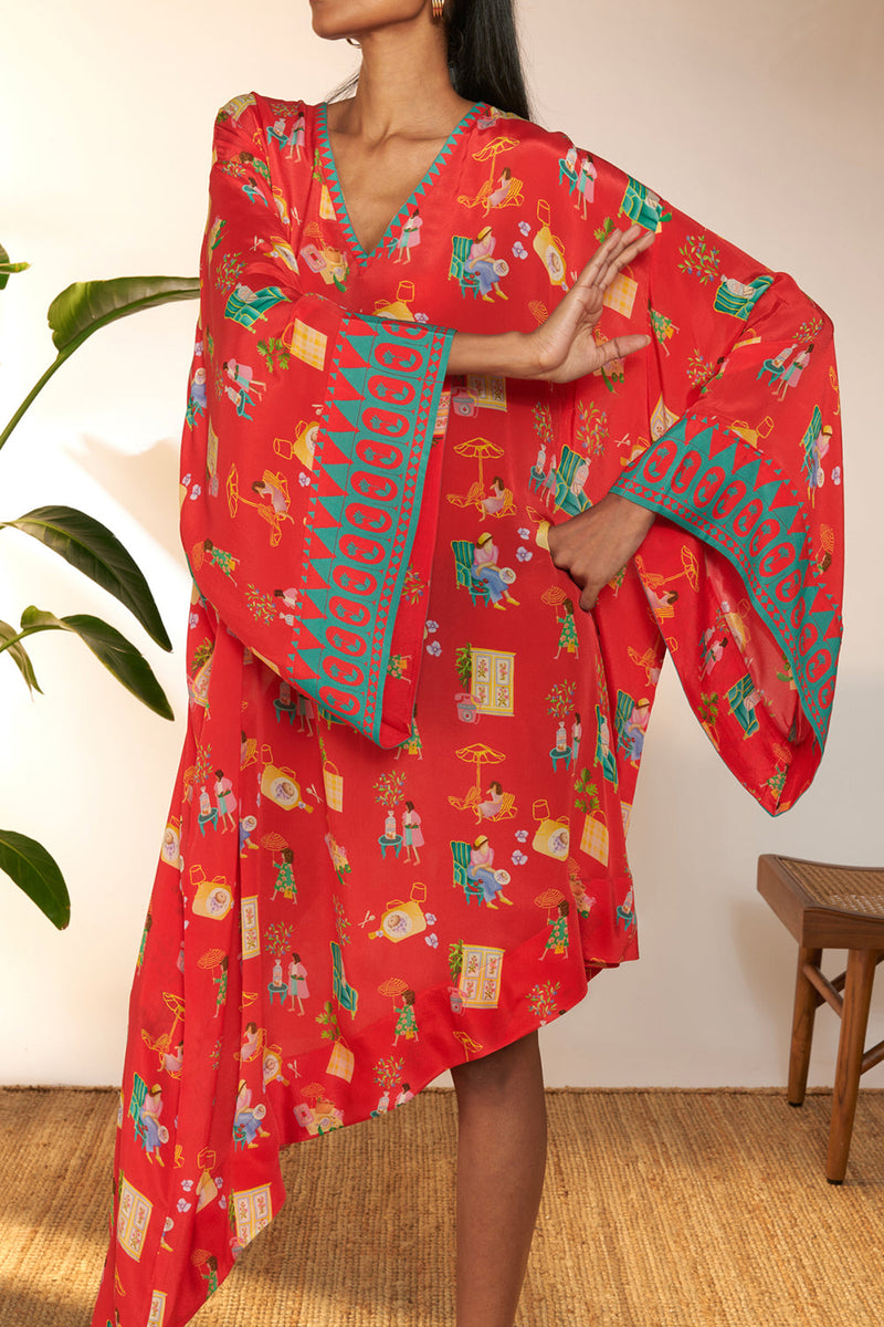 Red Jam & Toast Asymmetrical Kaftan