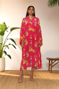 Hot Pink Tangy Tango Collar Kaftan