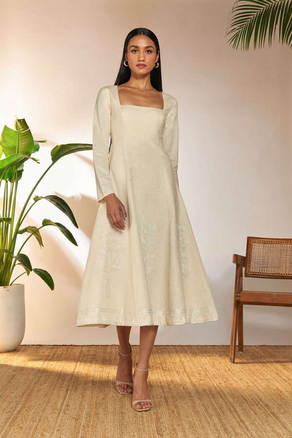 Ivory Full Sleeve Embroidered Dress