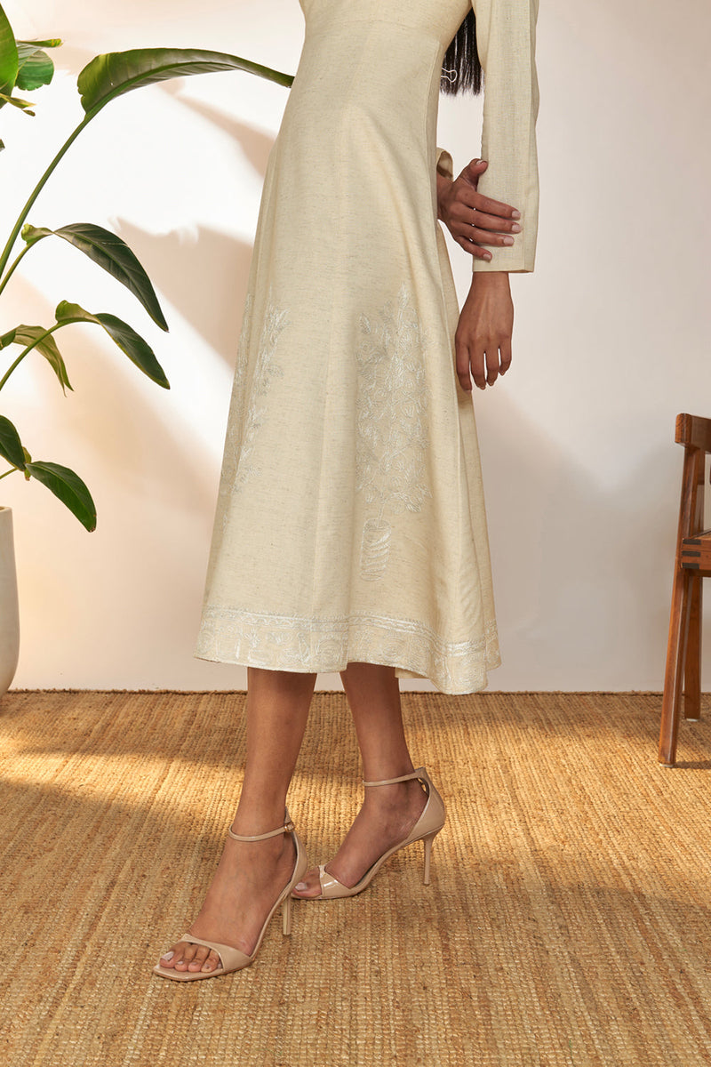 Ivory Full Sleeve Embroidered Dress