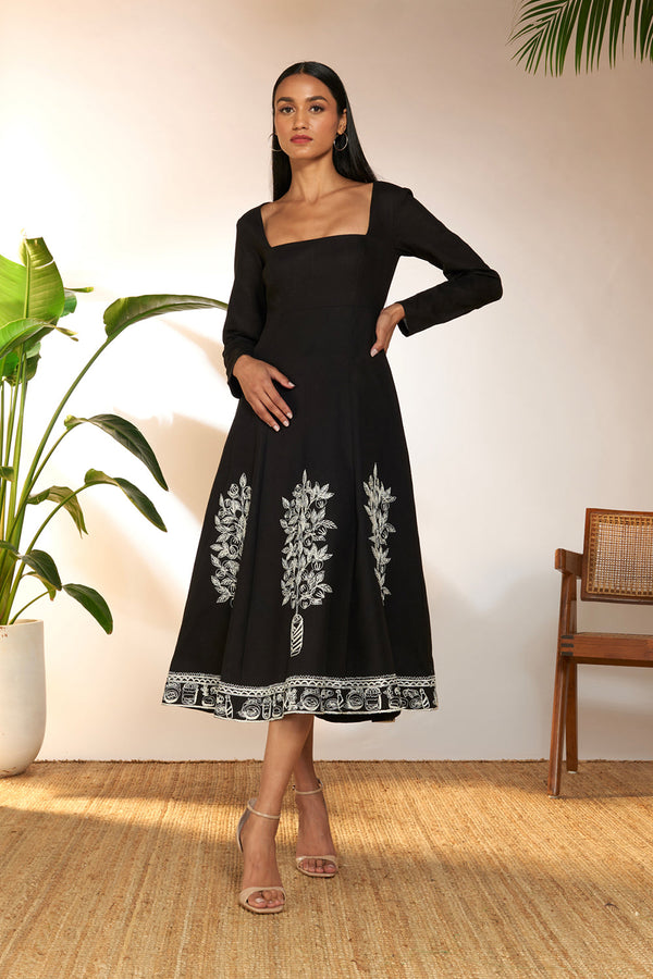 Black Embroidered Panel Dress