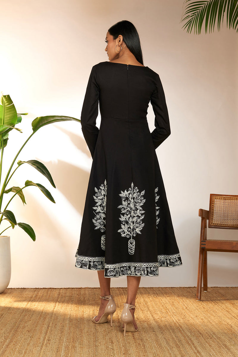 Black Embroidered Panel Dress